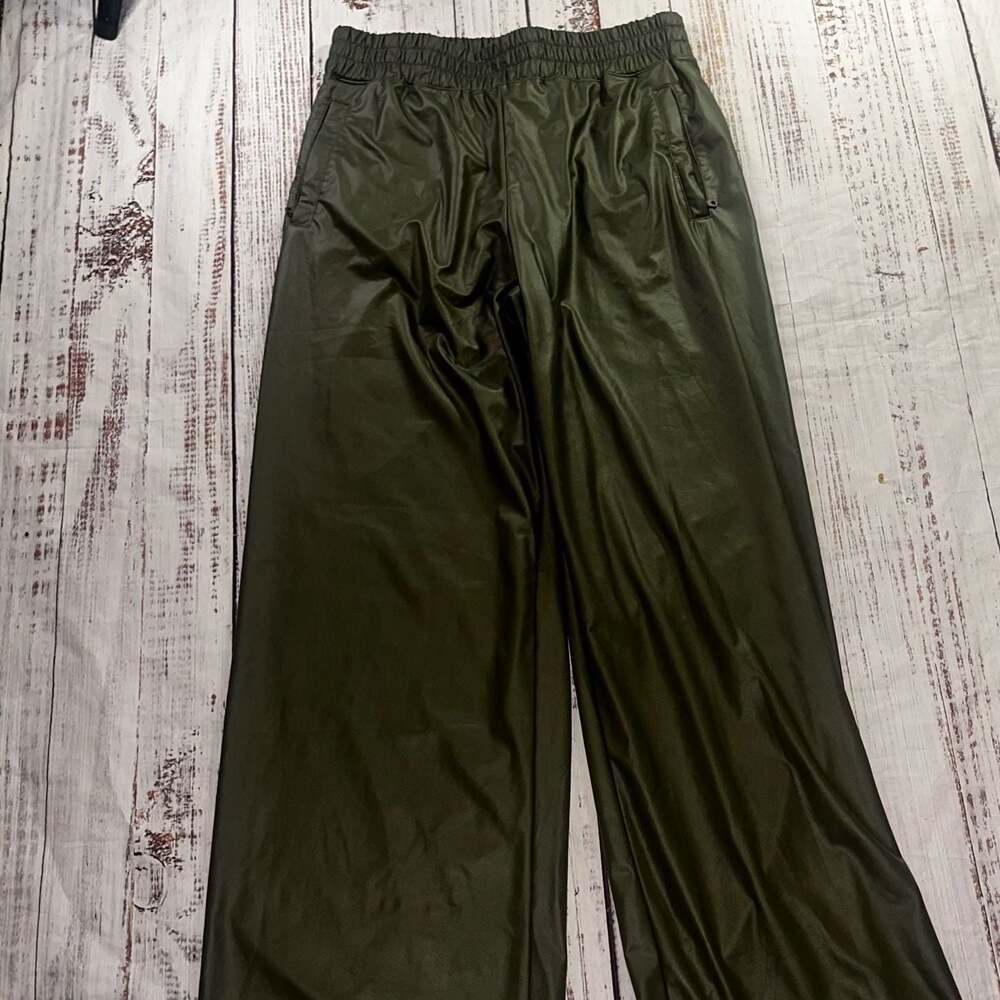 Offline by Aerie tie waist wide leg faux leather pants in khaki-M